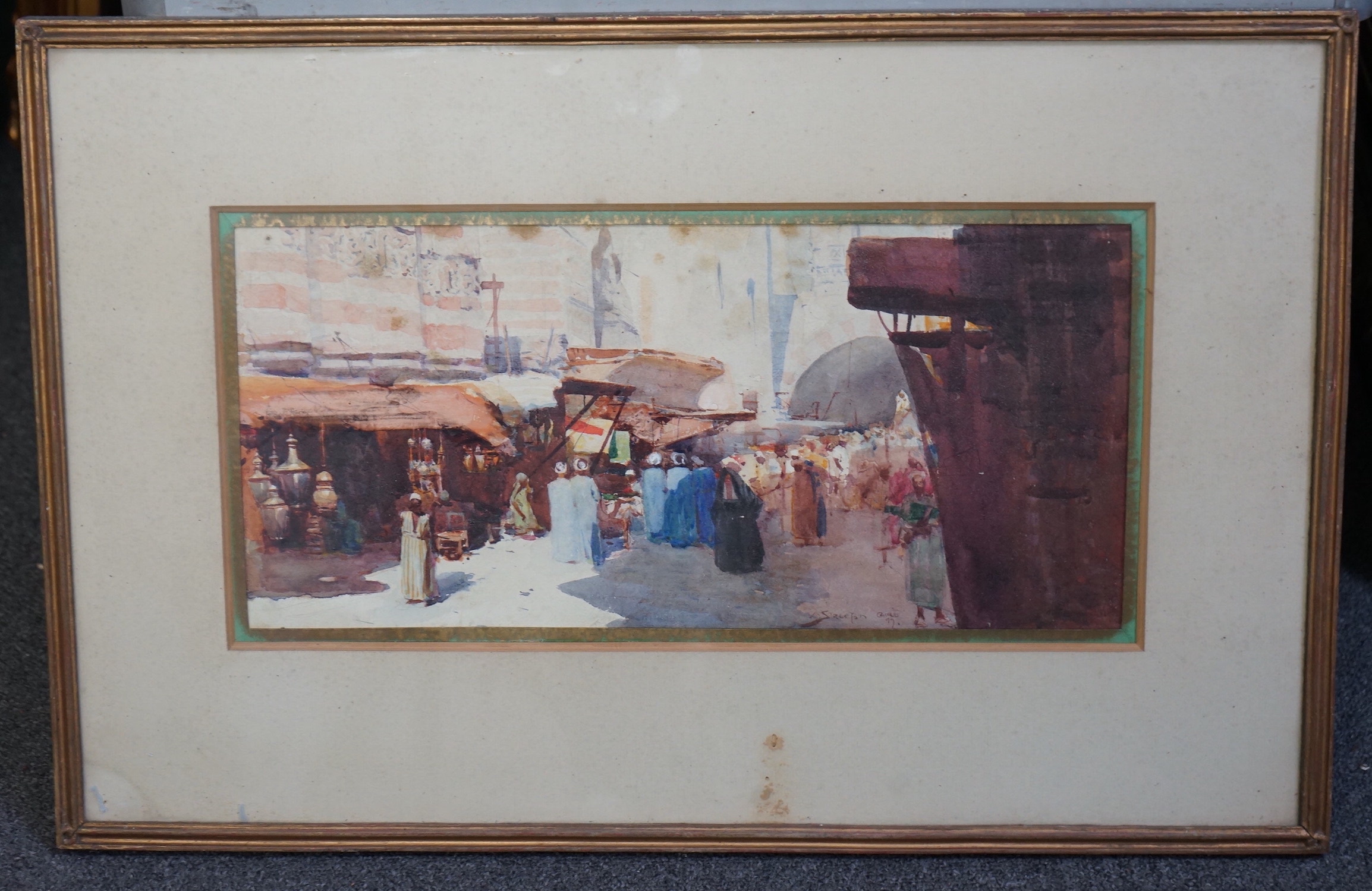 Arthur Ernest Streeton (Australian, 1867-1943), Cairo street scene, watercolour, 20 x 42.5cm